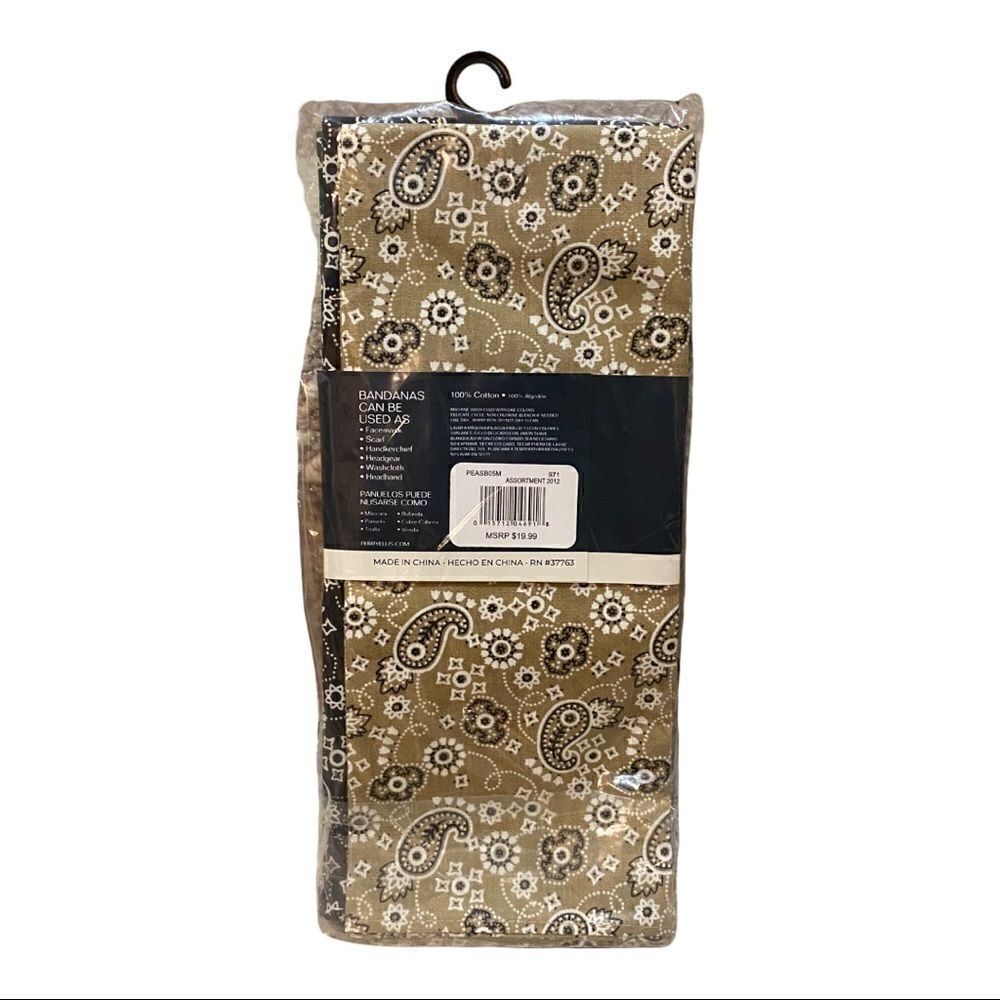 Perry Ellis Portfolio Men's Assorted 3 Pack of Green Black & Beige Bandanas New - Picture 3 of 8